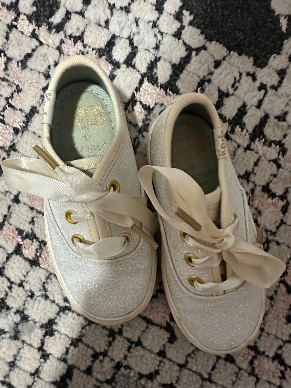 Kate Spade Champion Glitter Ribbon-Lace Baby Girl Sneakers in Cream - Picture 2 of 6